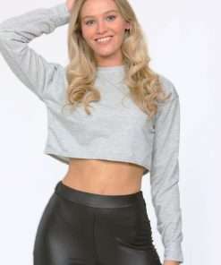 Grey Colour Cropped Oversized Sweatshirt For Women