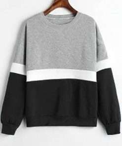 Grey Melange And Black Sweatshirt With White Color Stripe
