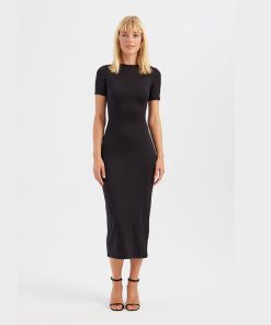 Crew Neck Short Sleeve Midi Dress