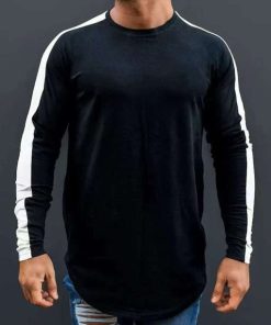 Side Striped Round Edges Raglan Long Sleeve T-Shirt