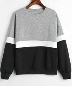 Grey Melange And Black Sweatshirt With White Color Stripe